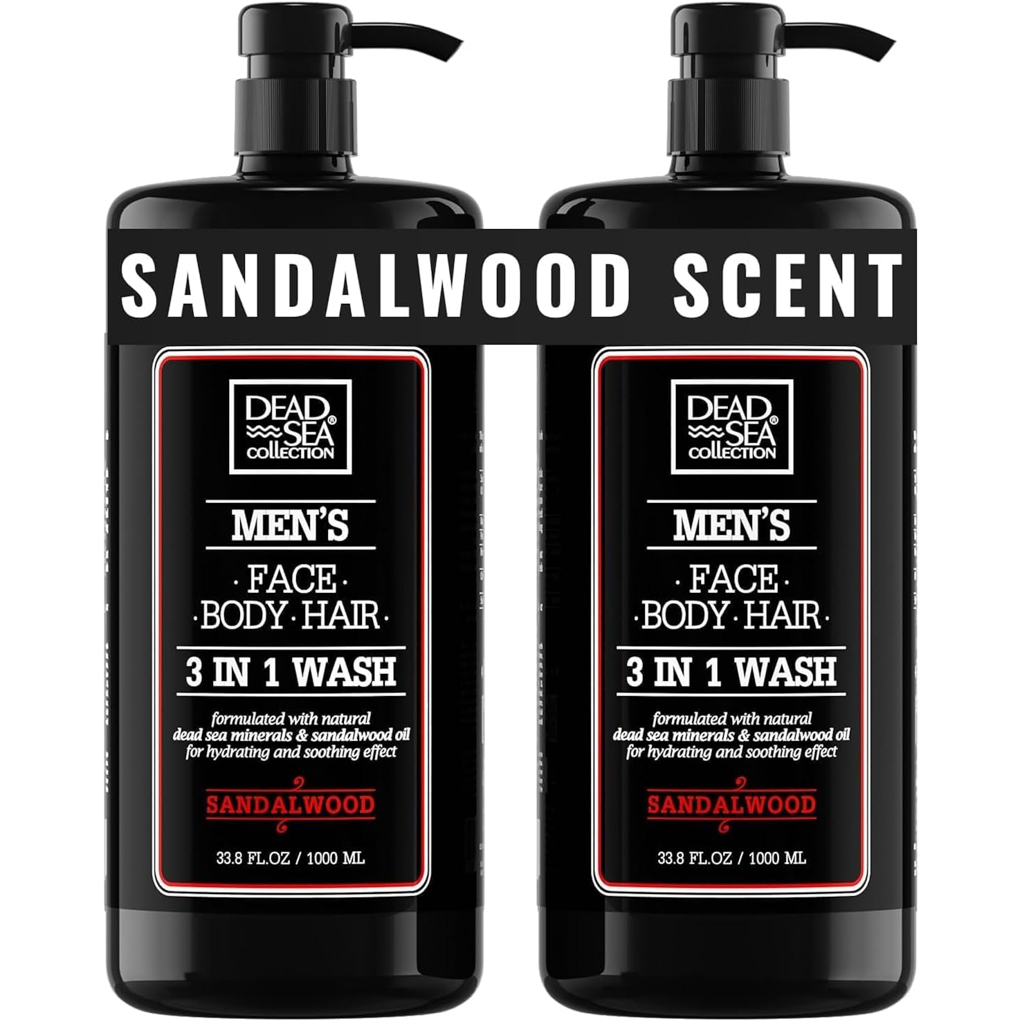 Dead Sea Collection Sandalwood Men’S Body Wash – 3 In 1 Body Wash For Men For Hair, Face & Body – Moisturizing Shower Gel With Dead Sea Minerals – Pack Of 2 (33.8 Fl Oz Each)