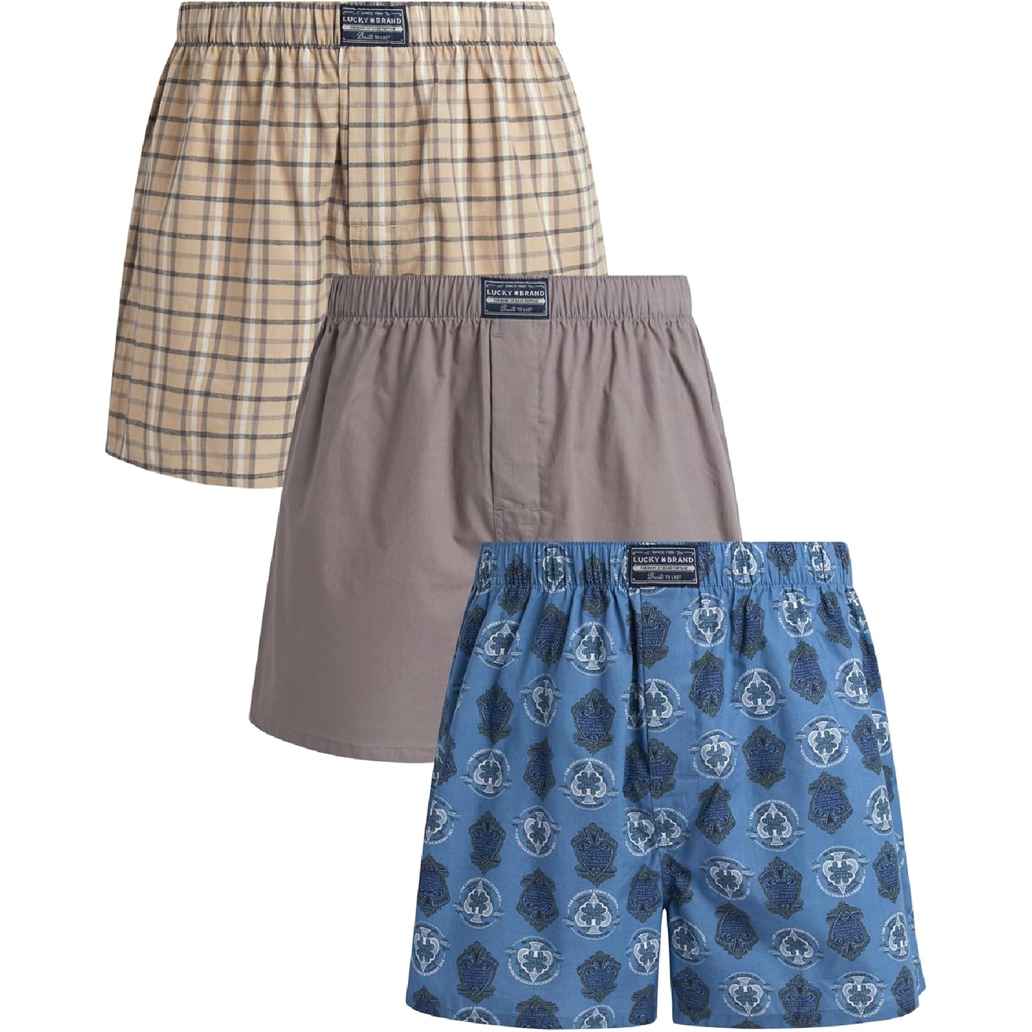 Lucky Brand Mens Boxer Shorts - 3 Pack Soft Cotton Relaxed Fit 4” Inseam Mens Underwear Boxers With Functional Fly