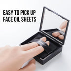 Carslan Makeup Blotting Paper With Powder, Black Magnet Blotting Sheet For Oily & Combination Skin, Portable Compact With Puff & Mirror, Keeps Makeup Fresh All Day, 150 Sheets + 8 Refill Adhesive Pads