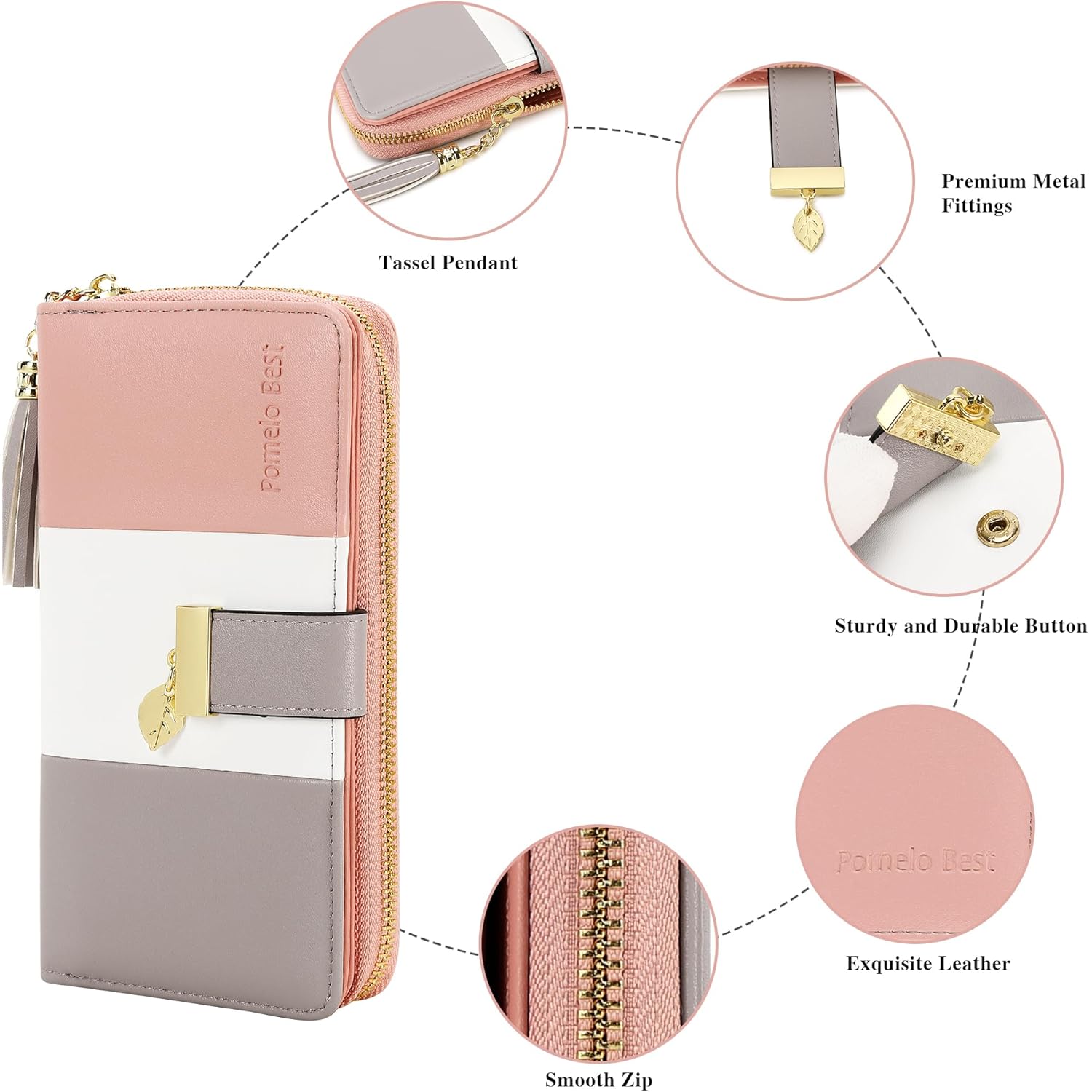 Pomelo Best Womens Wallet RFID Blocking Wallet for Women Bifold Large Capacity Card Holder Ladies Long Purse with ID Window Zipper Coin Pocket