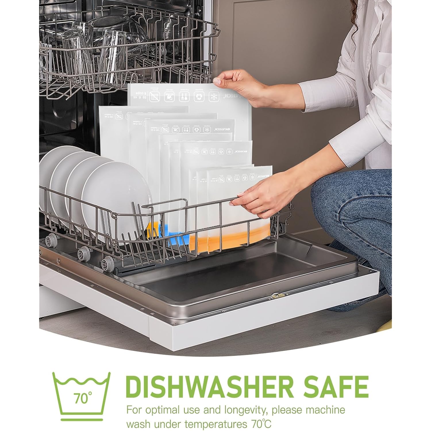 Ideatech 20Pack Reusable Bags Dishwasher Safe, Leakproof Reusable Freezer Bags, Bpa Free Healthy Food Storage Contaizers Sandwich Snack Baggies For Lunch Travel(8 Gallon 6 Quart 6 Snack,Colored)
