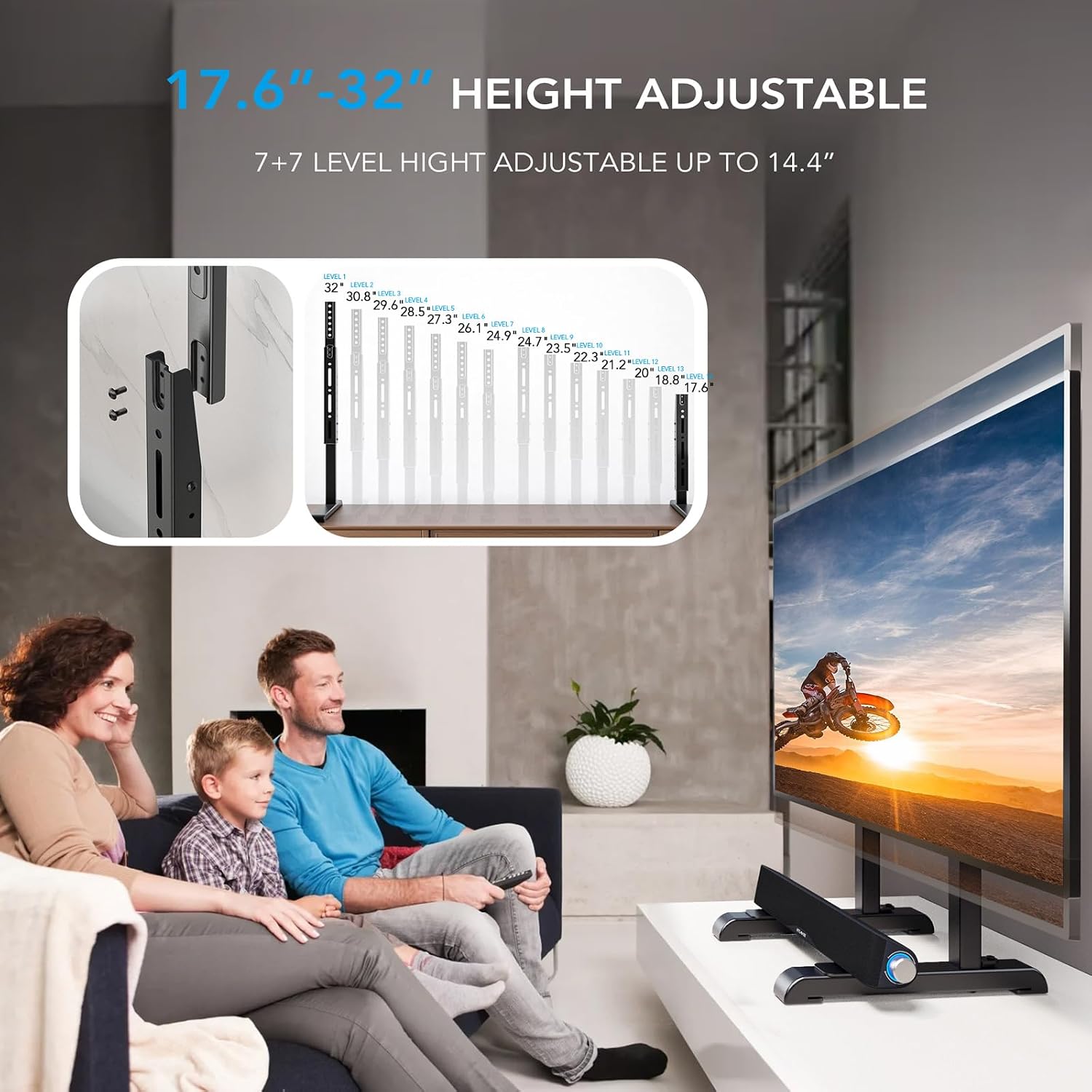 Universal Tv Stand, Table Top Tv Stand Base Wobble Replacement For Most 24 To 80 Inch Lcd Led Tvs, 7 Height Adjustable Tv Legs Hold Up To 150Lbs, Max Vesa 800X500Mm, Black Ax10Tb02