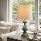Farmhouse Table Lamps Set Of 2 - Rustic Lamp For Bedroom Living Room, 22" Boho Bedside Lamps For Night Stands End Table Office Desk Lamp Nightstand With Linen Shades(Antique Green)