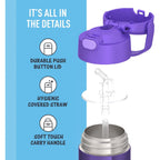 THERMOS FUNTAINER Water Bottle with Straw - 12 Ounce - Kids Stainless Steel Vacuum Insulated Water Bottle with Lid, Violet