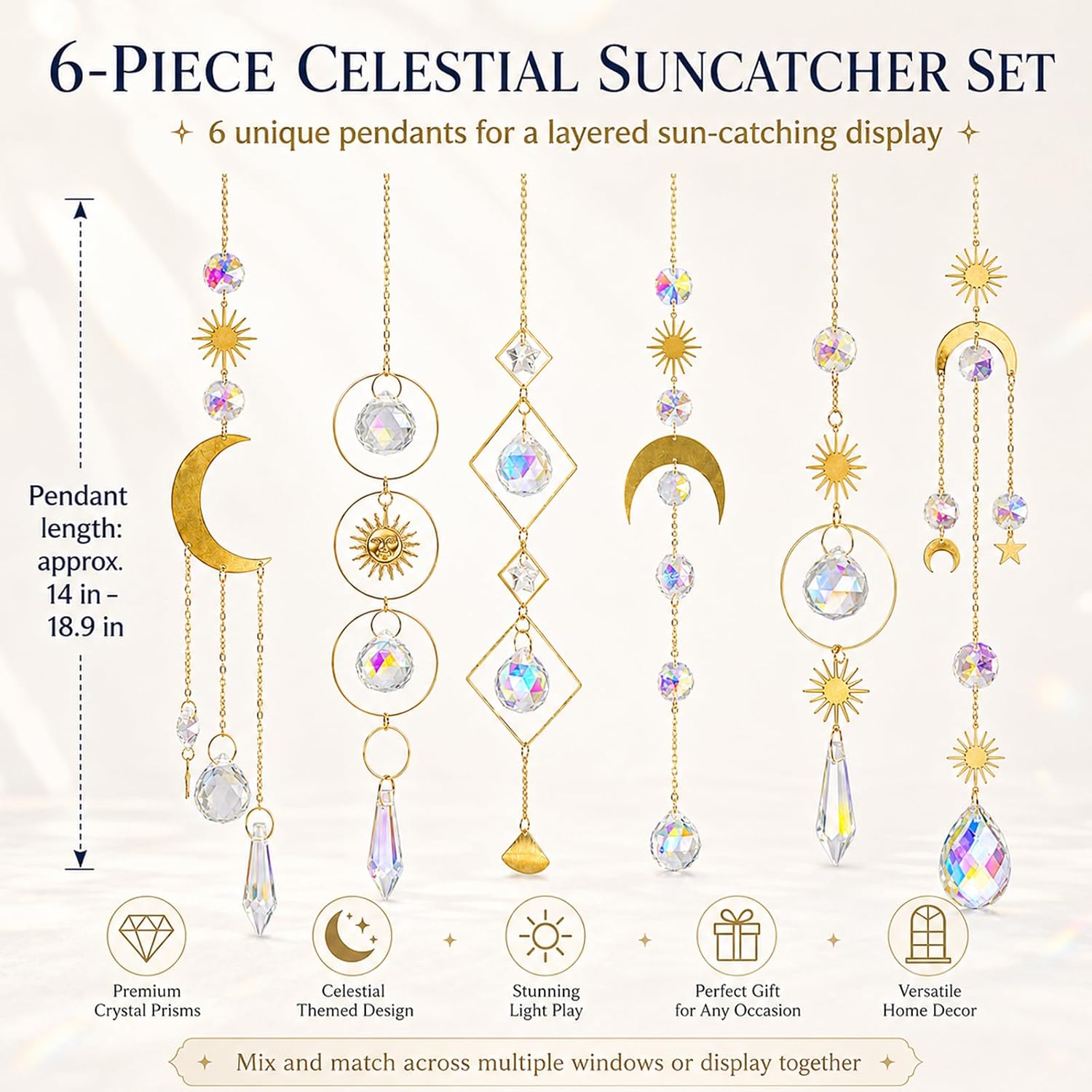 6Pieces Colorful Crystals Suncatcher Hanging Sun Catcher With Chain Pendant Ornament Crystal Balls For Window Home Garden Christmas Day Party Wedding Decoration