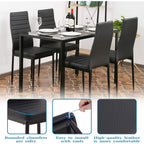 Fdw | 5-Piece Dining Table Set | Black | Glass Kitchen Table With 4 Upholstered Chairs And Faux Leather Cushions | Space-Saving And Modern Design | For Dining Room, Easy To Assemble