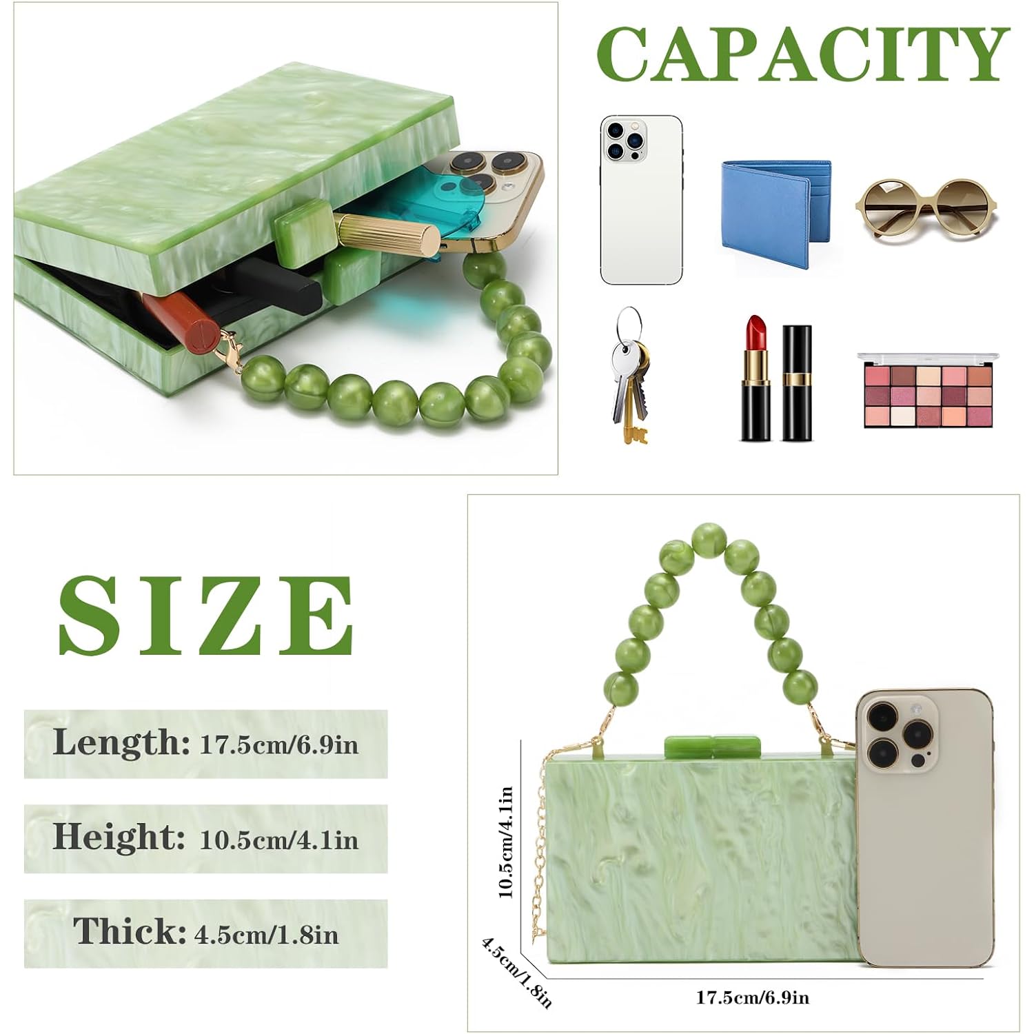 Women Acrylic Clutch Purse Formal Wedding Evening Handbag Marble Party Shoulder Crossbody Bag With Bead Chain
