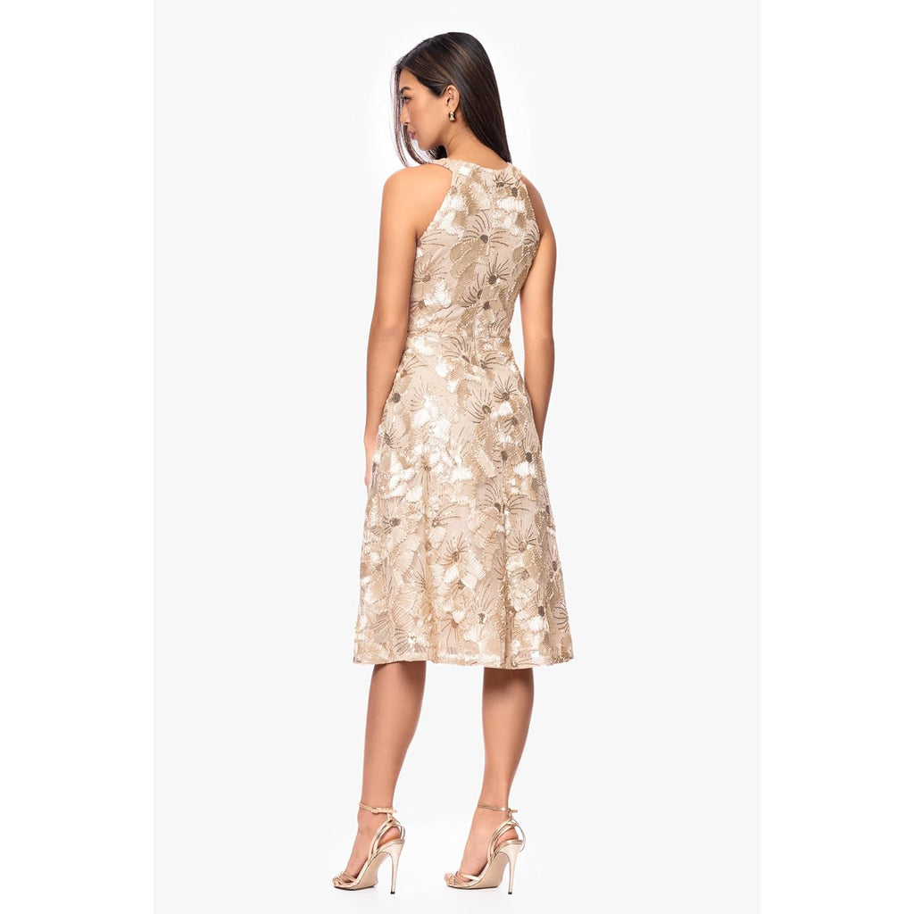 Betsy & Adam Women'S Soutache Lace Halter Sleeveless Knee Length Dress