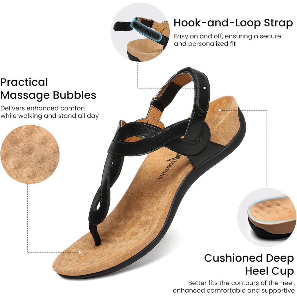 Athlefit Women'S Orthopedic Arch Support Sandals Comfortable Thong T-Strap Orthotic Casual Flat Sandals