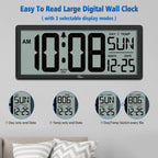 14.5'' Large Digital Wall Clock Battery Operated With Jumbo Numbers, Temperature And Date - Easy To Read And Set, Auto Dst