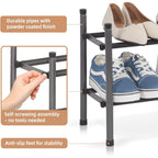 Storage Maniac Expandable Shoe Rack For Closet, 8 Pairs Stackable Small Shoe Rack, Metal Adjustable Shoes Organizer For Entryway, Hallway, Garage, Front Door, Shoes Shelves, Black 2 Tier