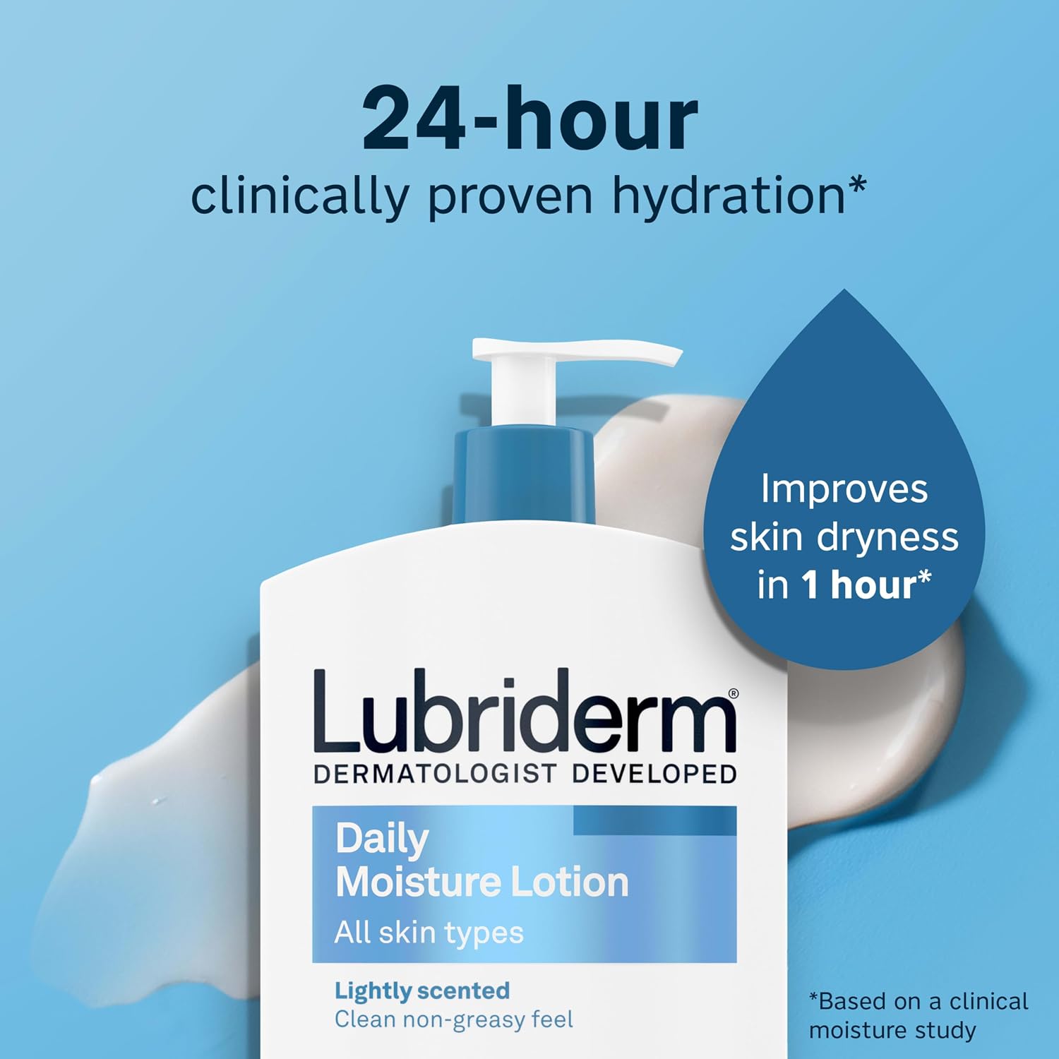 Lubriderm Daily Moisture Body Lotion + Pro-Ceramide, Body Lotion For Dry Skin, Shea Butter, Glycerin, Lightly Scented Hand Lotion, Non-Greasy 24-Hour Moisturizer, Paraben & Dye Free, 24 Fl Oz