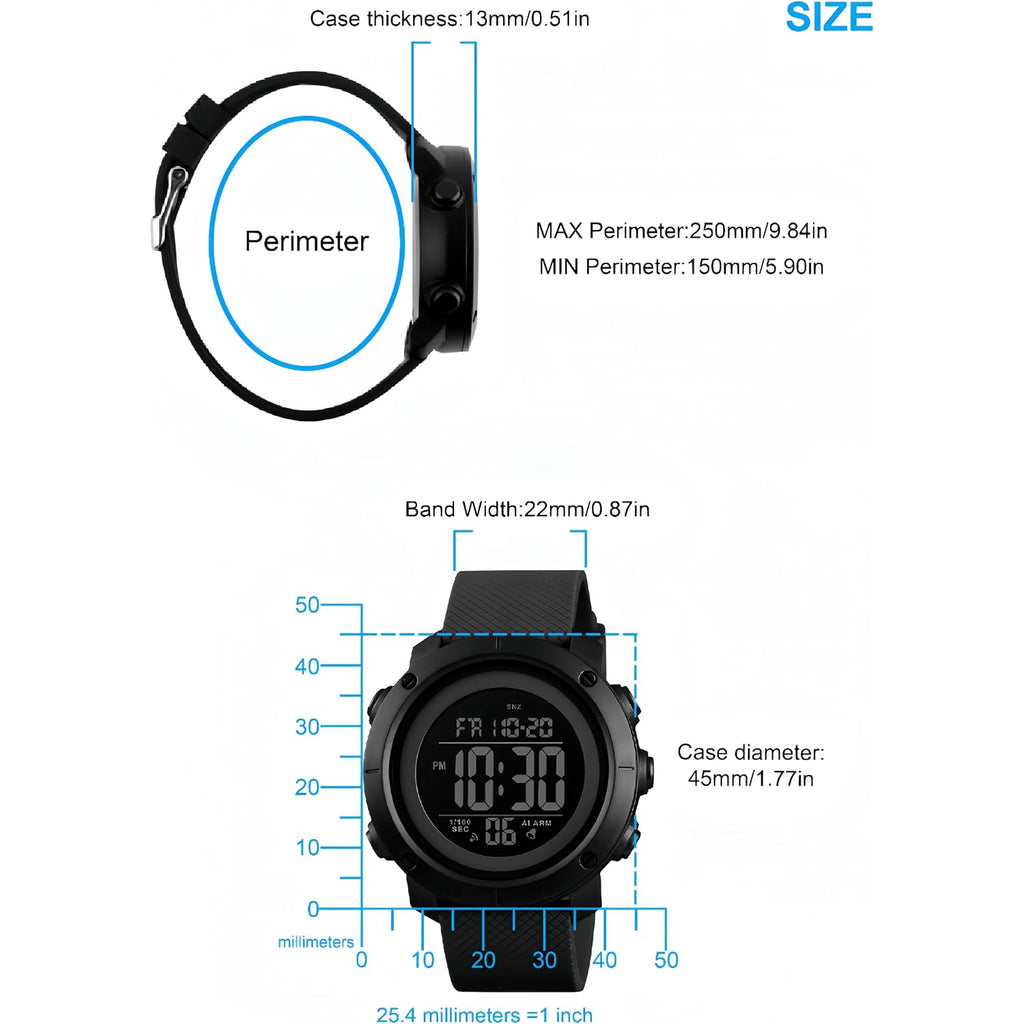 Sne Digital Watch Sports Waterproof Military Back Light Small Watch For Men Black 1426