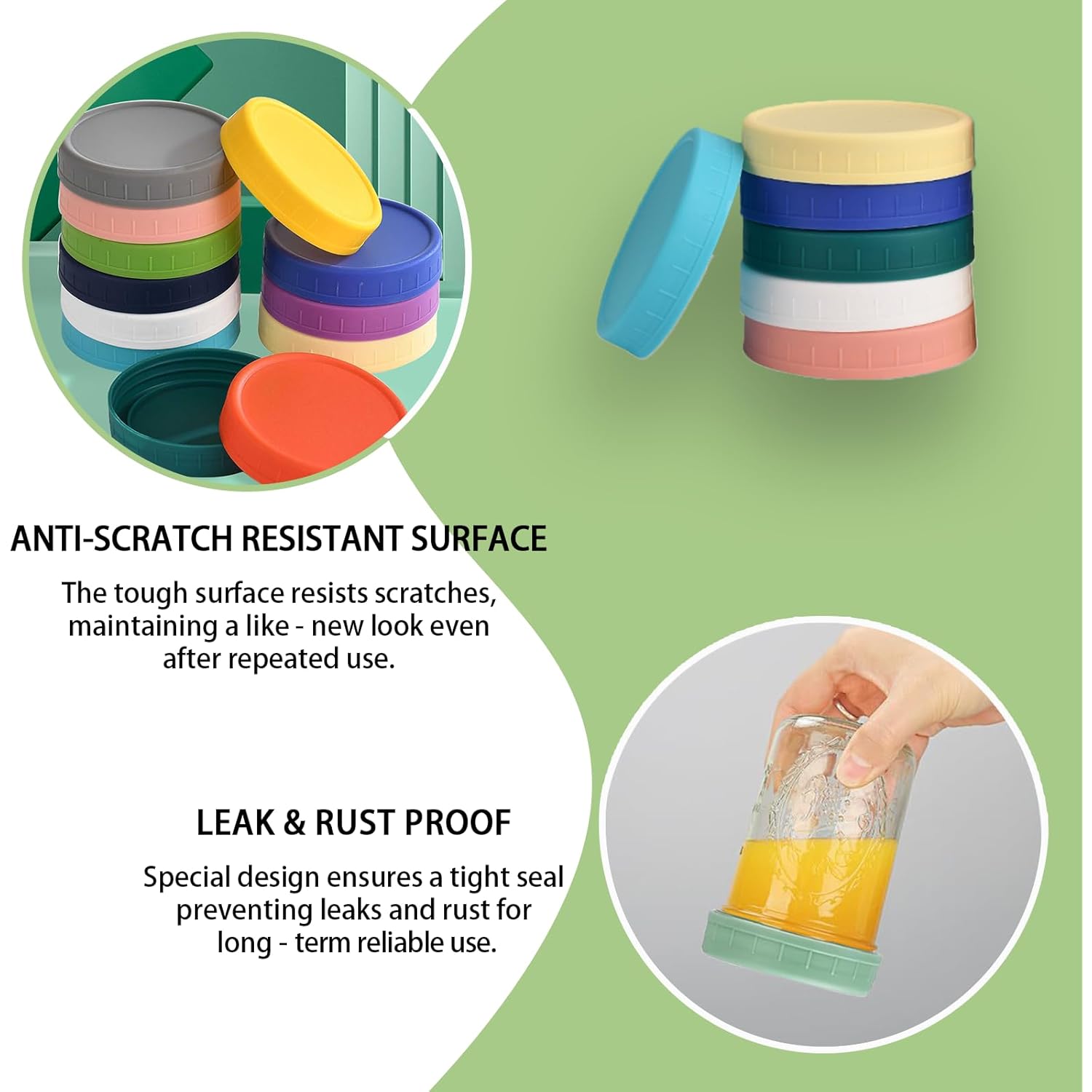 9 Pack Regular Mouth Mason Jar Lids - 70mm Colored Plastic Mason Lids with Silicone Rings and Removable Labels for Ball, Kerr and More, Thickened & Leak-proof, Dishwasher Safe, Reusable Canning Lids