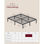 Vasagle Queen Metal Bed Frame 14 Inches Tall, 1100 Lb Weight Capacity, No Box Spring Needed, With Under-Bed Storage, Easy Setup, Heavy-Duty Platform Bed, Mattress Retainers, Matte Black Urmb651Bd02S