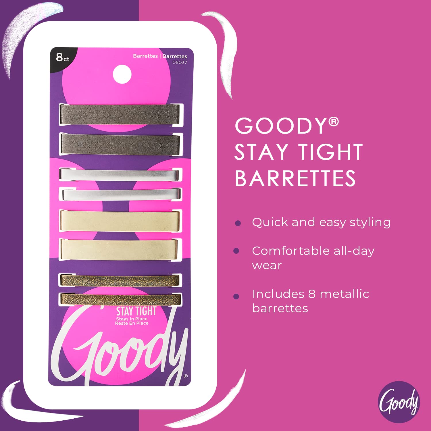 Goody Stay Tight Hair Barrettes - 8 Ct, Assorted Metallic Colors, Non-Slip Flat Hair Clips, Comfortable & Versatile Hair Accessories For Women & Men, Hair Clips For All Hair Types