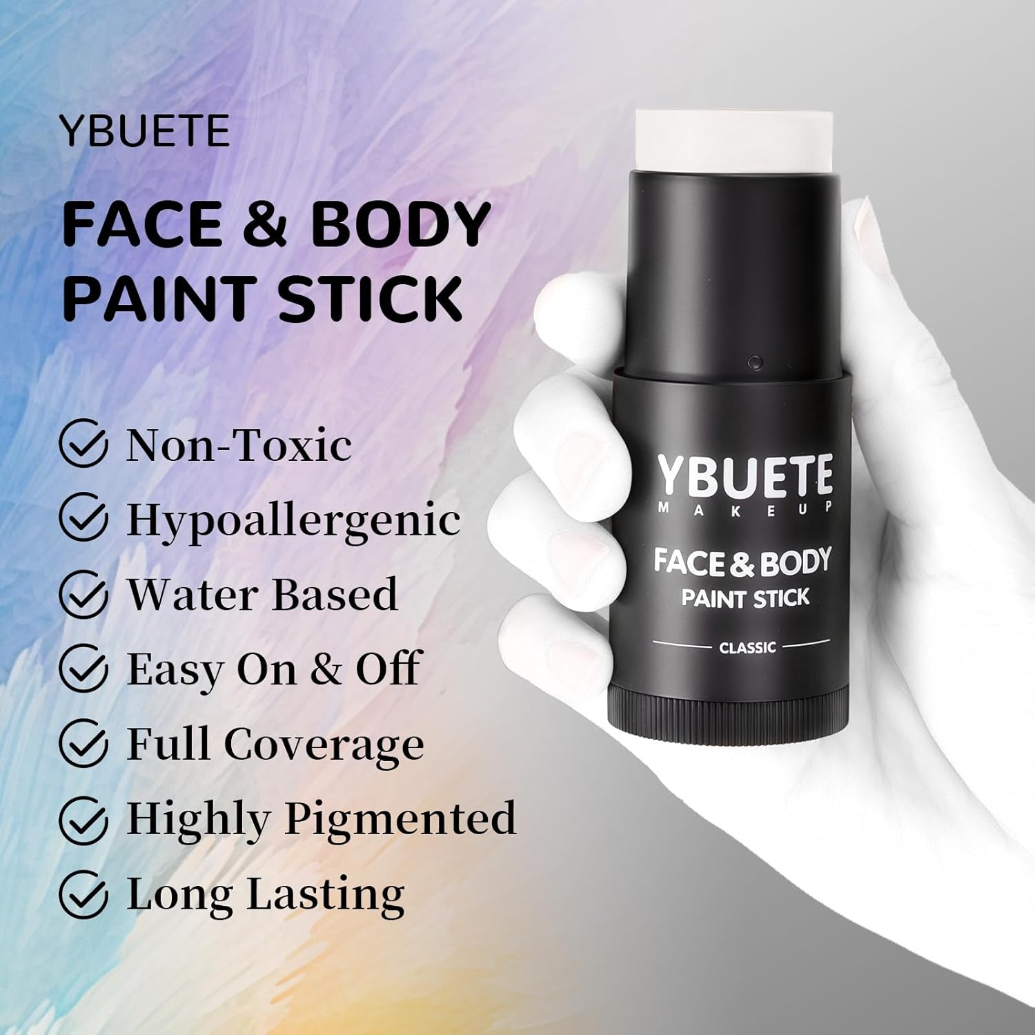 YBUETE White Face Body Painting Stick, Professional Full-coverage Cream White Face Paint for Halloween SFX Skeleton Ghost Zombie Clown Goth Cosplay Makeup, Washable Body Stick for Adult Costume Party
