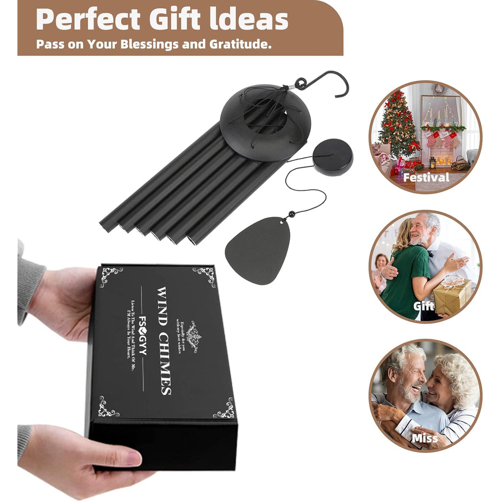 Fsvgyy Wind-Chimes-Outdoor-Large-Decor, Deep Tone Soothing Melodic Tones Windchimes, Wind Chimes For Outside, Memorial Wind Chime Best Gift For Mom Women Grandma Neighbors（32" Black）