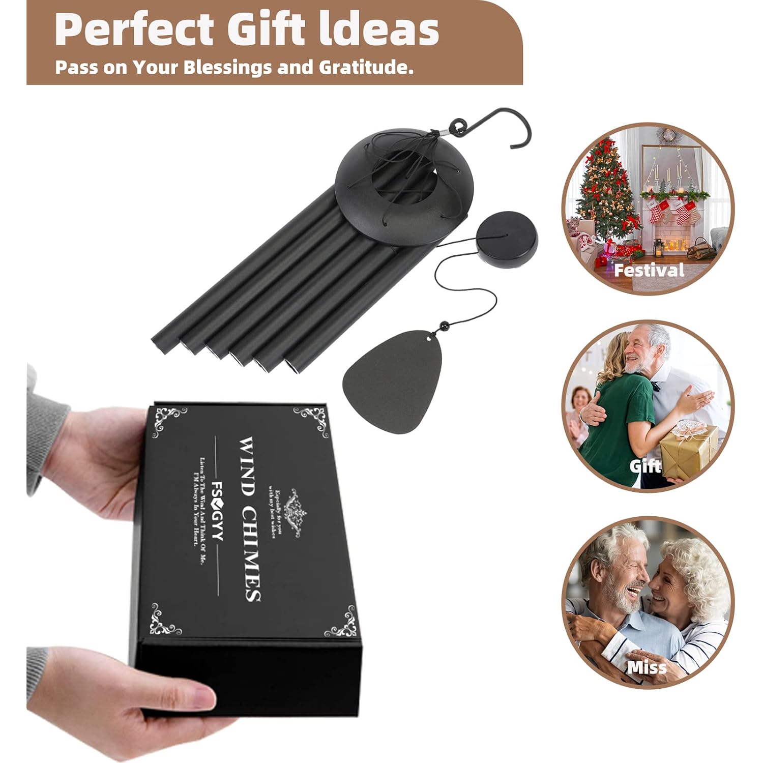 Fsvgyy Wind-Chimes-Outdoor-Large-Decor, Deep Tone Soothing Melodic Tones Windchimes, Wind Chimes For Outside, Memorial Wind Chime Best Gift For Mom Women Grandma Neighbors（32" Black）