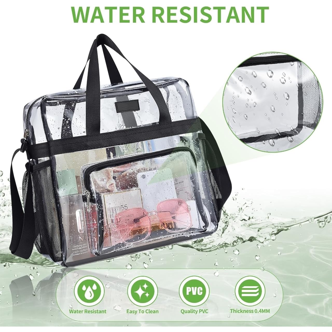 Bagenius Clear Tote Bag Stadium Approved, Game Day Satchel Bag with ‌Non-detachable Reinforced Strap for Concert, Work, Sport