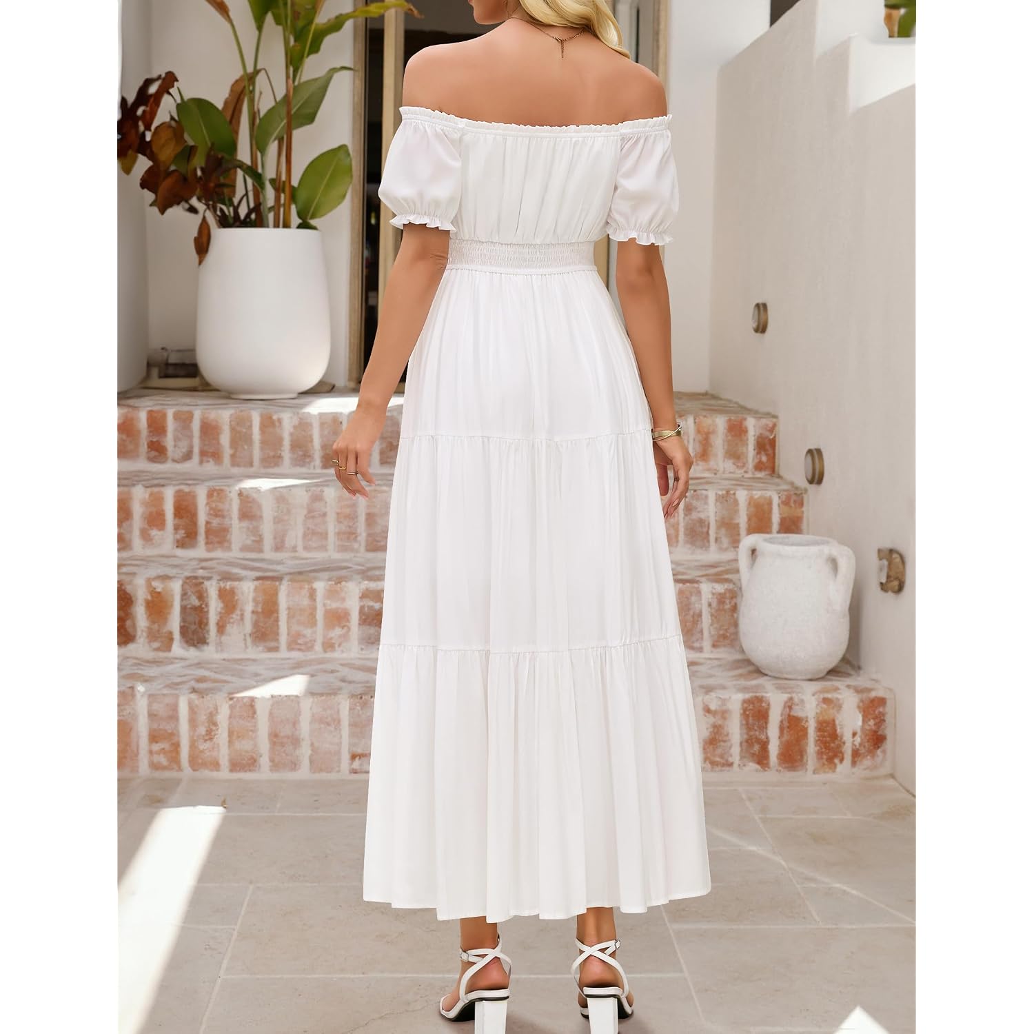 Zesica Women'S Boho Off Shoulder Wedding Guest Dress 2026 Summer Side Split Flowy A Line Long Maxi Dresses With Pockets