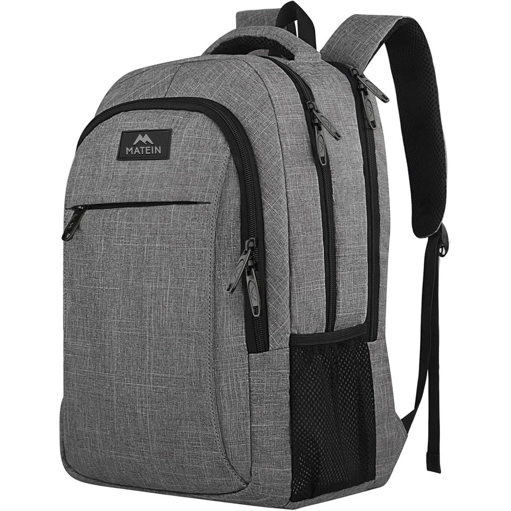 Matein Travel Laptop Backpack, 15.6 Inch College School Computer Bag, Grey | Slim Sturdy Business Daypack, Anti Theft Bookbag, Water Resistant, Gift For Men & Women, Personal Item Bag, Mochilas