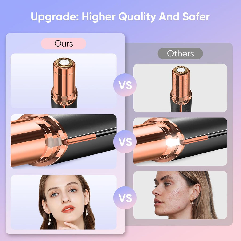 Flawless Facial Hair Remover for Women, Device, Remover Women Face, Finishing Touch Upper Lips, Chin & Cheeks, USB Rechargeable with LED LightIncluded Two Replacement Heads (Black)