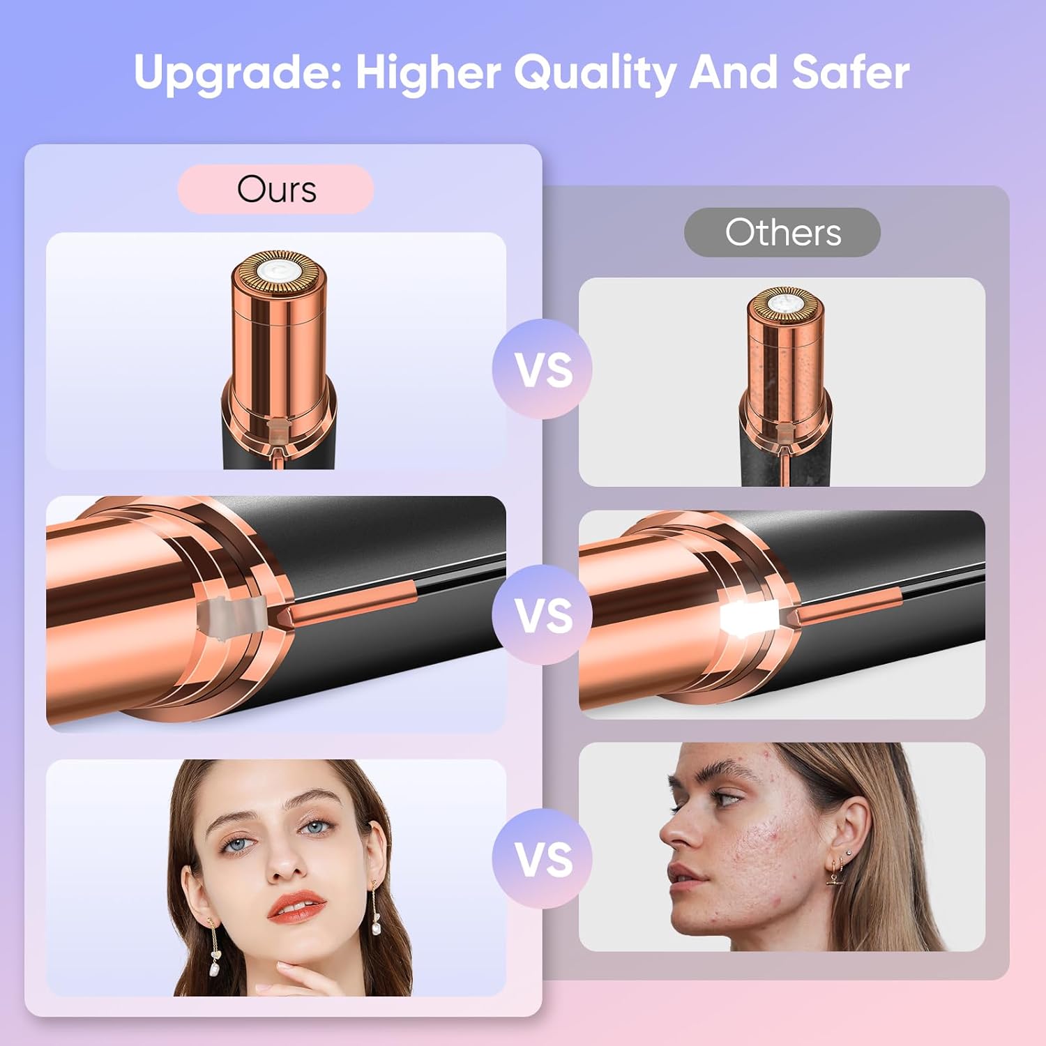 Flawless Facial Hair Remover for Women, Device, Remover Women Face, Finishing Touch Upper Lips, Chin & Cheeks, USB Rechargeable with LED LightIncluded Two Replacement Heads (Black)