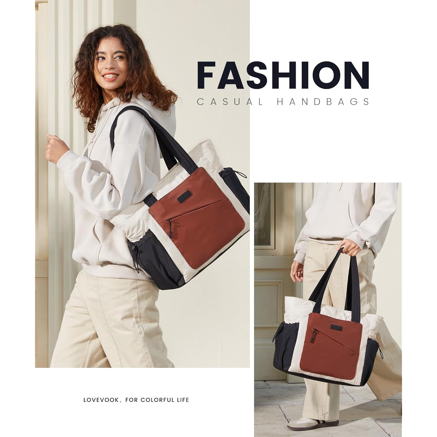 LOVEVOOK Tote Bag for Women, puffer tote bag for Work Travel Nurse, Lightweight quilted Bags with Compartments