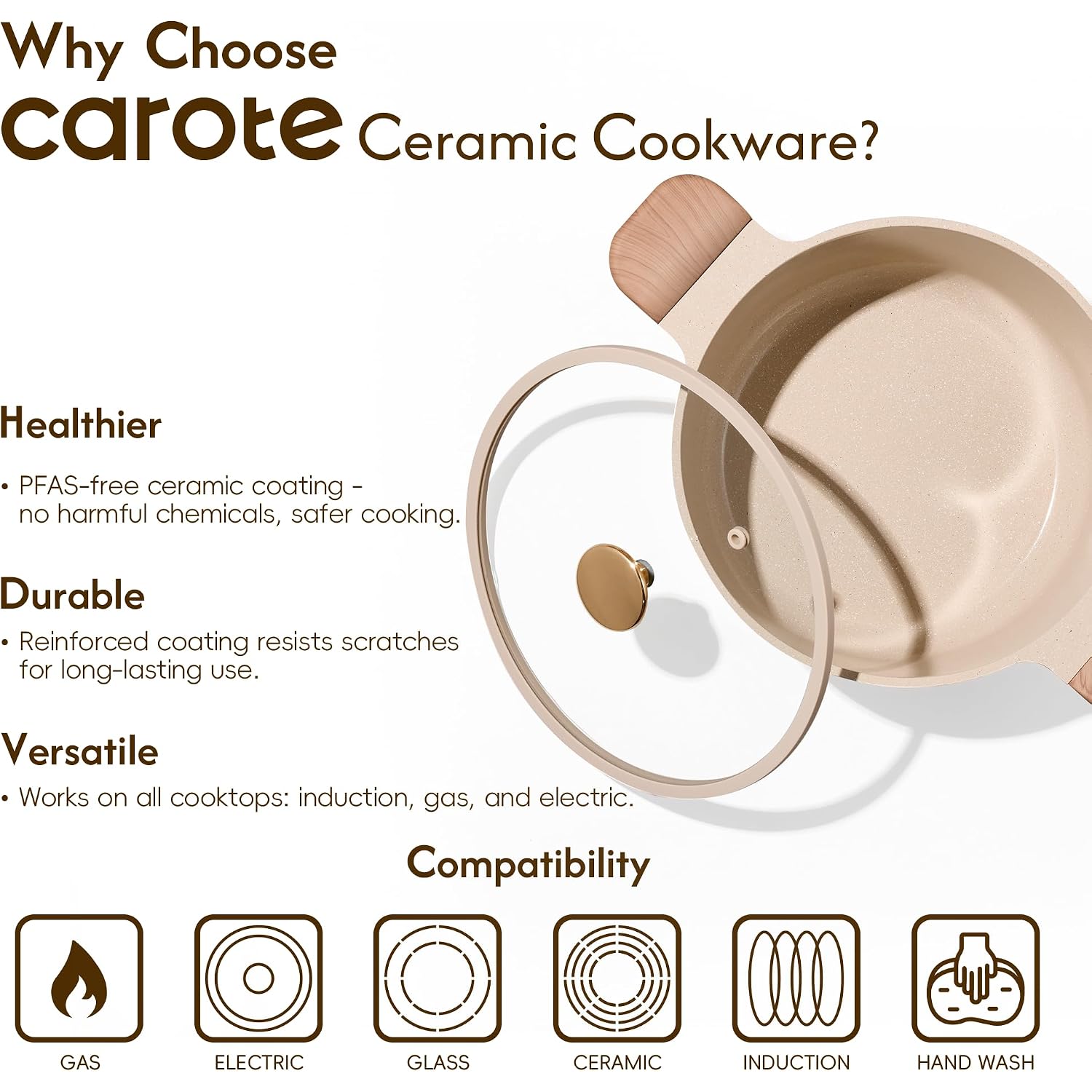 Carote 5 Qt Nonstick Stock Pot With Lid Soup Pot, Ceramic 5 Quart Casserole With Lid, Easy To Clean Non Stick Cooking Pot Cookware Pfoa Free, Ceramic Oatmeal