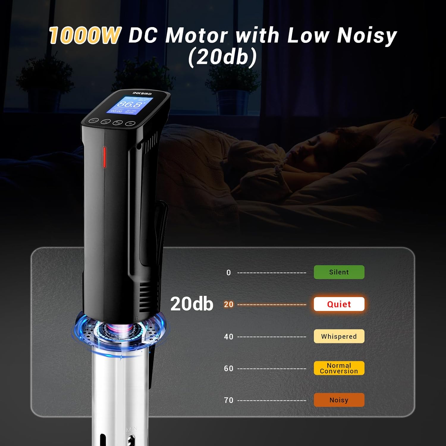 INKBIRD WIFI Sous Vide Cooker ISV-100W, 1000 Watts Sous Vide Machine Immersion Circulator with 14 Free Preset Recipes on APP & Calibration Function, Thermal Immersion, Fast-Heating with Timer