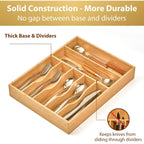 Bamboo Kitchen Drawer Organizer, 13 Inch Silverware Utensil Tray Holder, Extra Deep Grooved Drawer Divider, 7 Slots Total Bamboo Wood Caddy For Flatware Cutlery Knives, Forks, Spoons