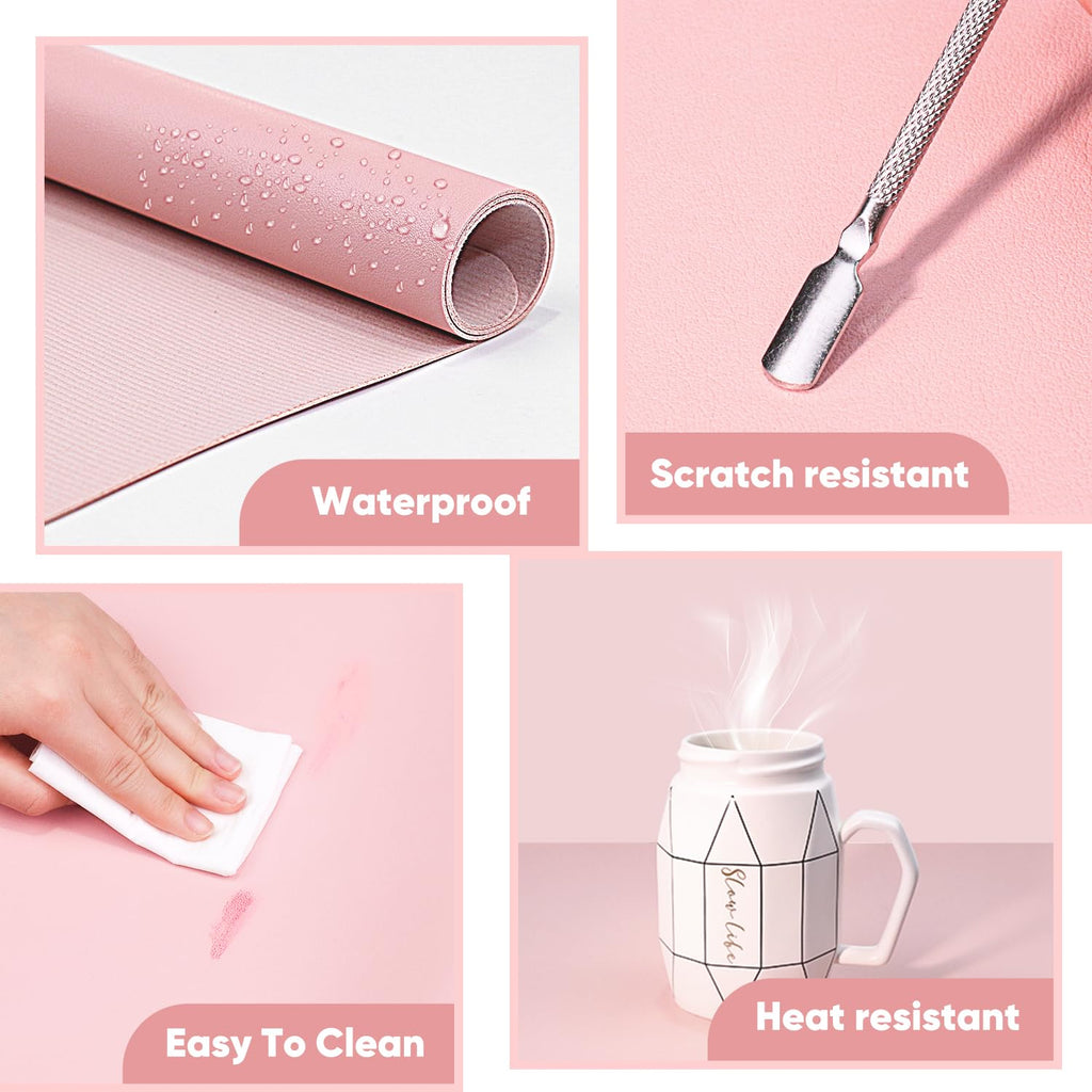 Subay Nail Art Table Mat, (MAT ONLY) Soft Microfiber PU Leather Nail Hand Rest for Nail Arm Rest Cushion, Foldable Nail Art Rest Pillow Manicure Pad Desk Mat - Pink