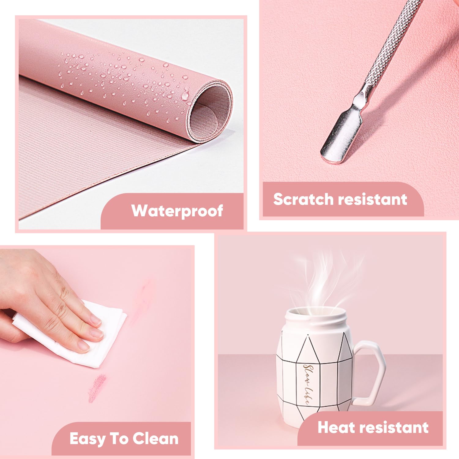 Subay Nail Art Table Mat, (MAT ONLY) Soft Microfiber PU Leather Nail Hand Rest for Nail Arm Rest Cushion, Foldable Nail Art Rest Pillow Manicure Pad Desk Mat - Pink