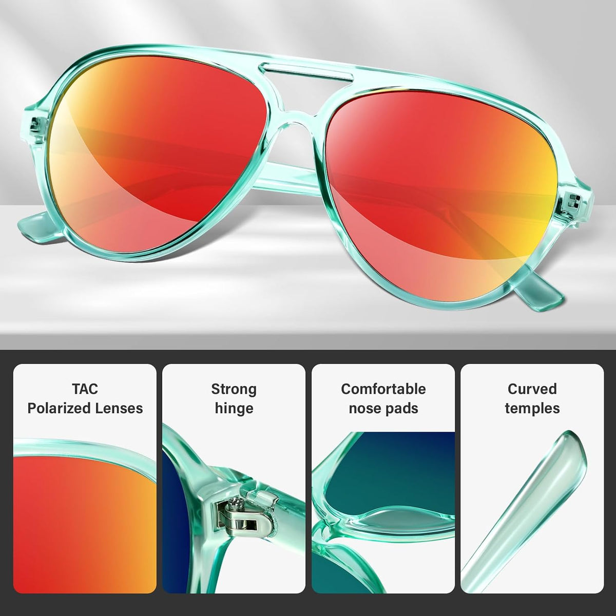 Polarized Aviator Sunglasses For Women Sporty Style Running Sun Glasses Tangle Free Frame Vintage Trendy Shades
