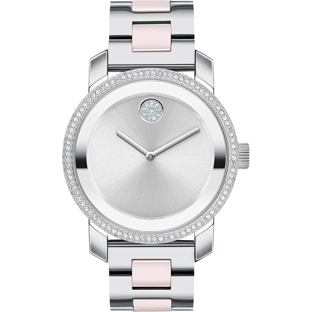 Movado Bold Iconic Women'S Watch - Swiss Quartz 2H Movement, Stainless Steel Ceramic Center Link Bracelet - 3 Atm Water Resistance - Sparkling Crystal Details For Her - 36Mm