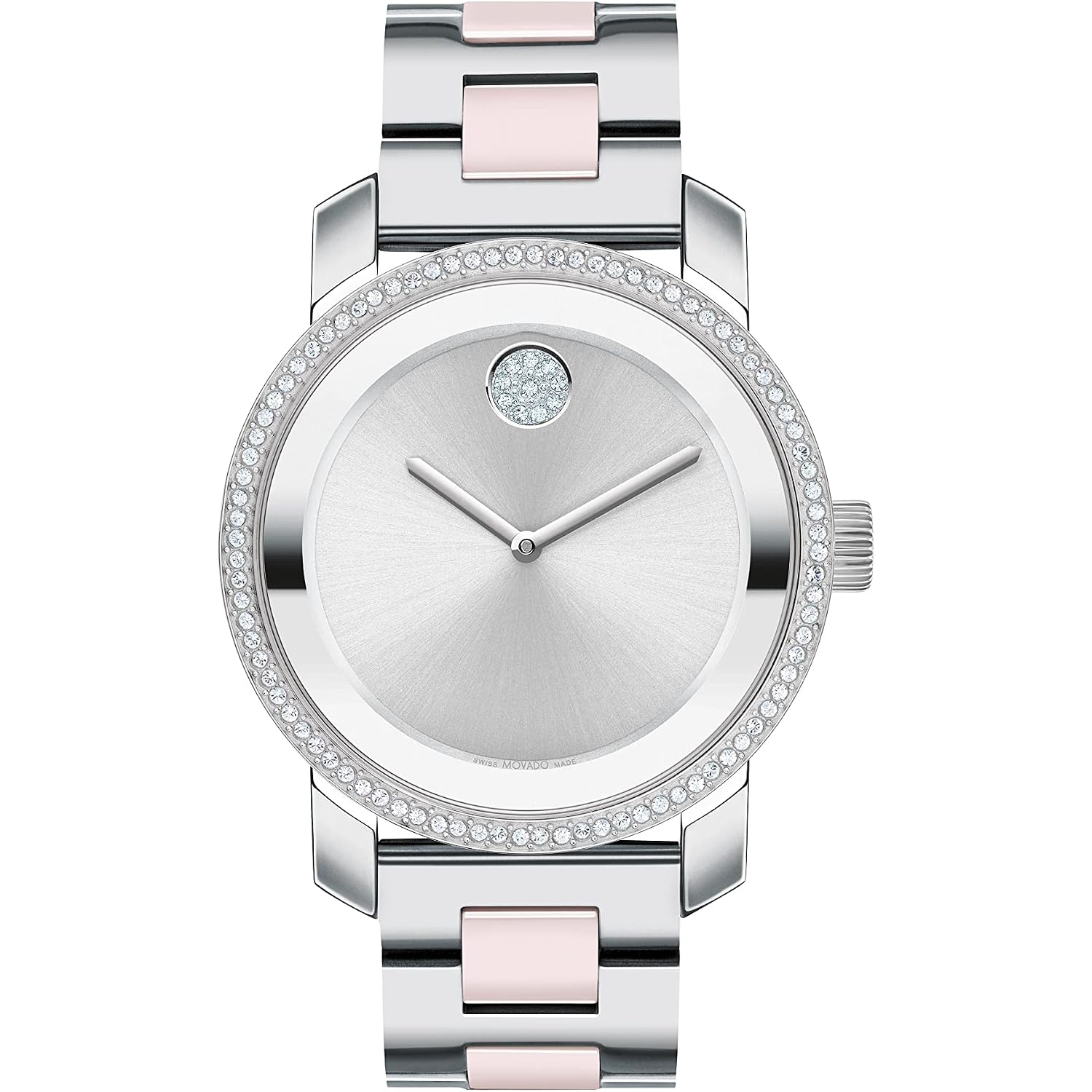 Movado Bold Iconic Women'S Watch - Swiss Quartz 2H Movement, Stainless Steel Ceramic Center Link Bracelet - 3 Atm Water Resistance - Sparkling Crystal Details For Her - 36Mm