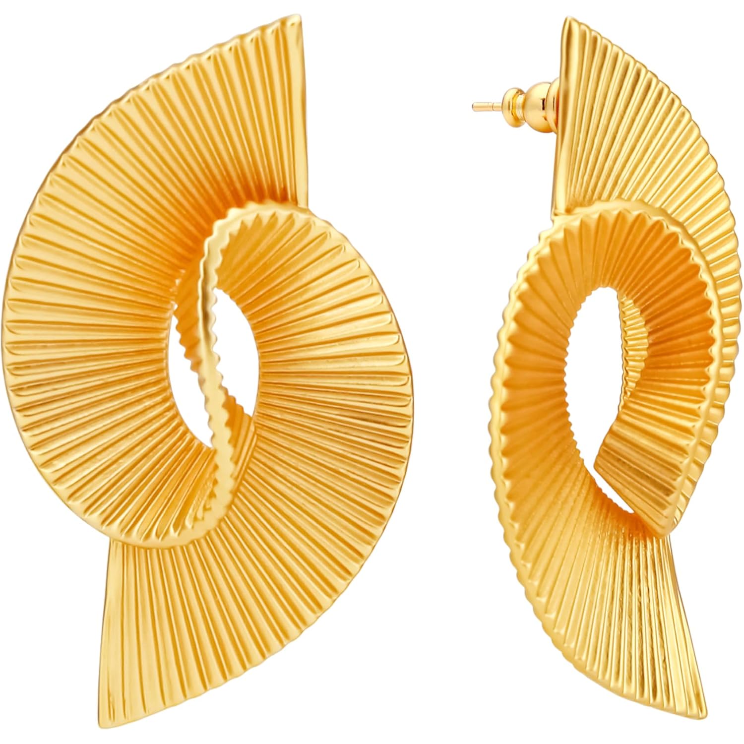 18K Gold Dangle Earrings for Women, Statement Gold Earrings Thick and Sturdy Hypoallergenic Exaggerated Striped Twist Fashion Jewelry Versatile Luxury Gifts.