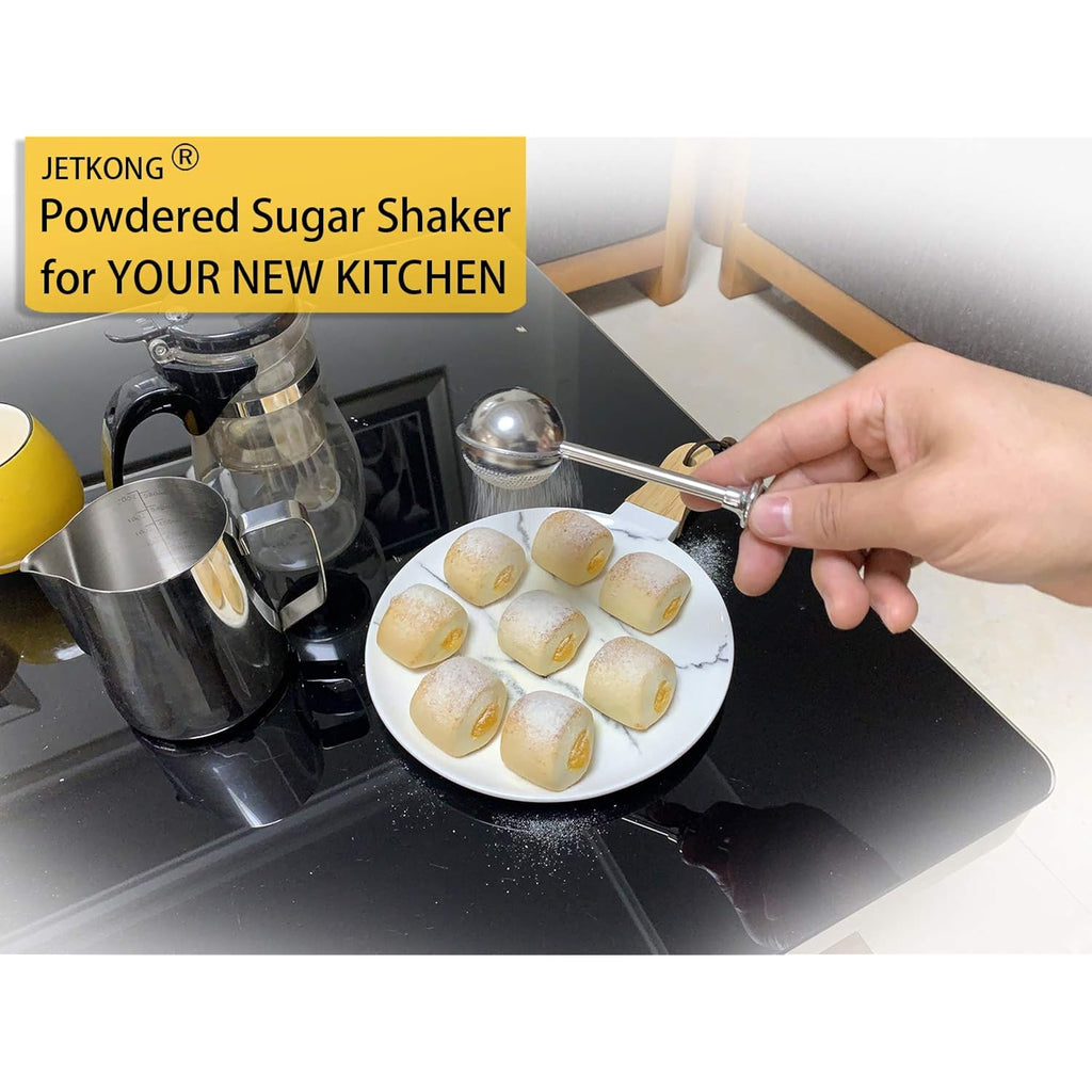 Jetkong Powdered Sugar Shaker Duster Flour Dispenser Shaker With 18/8 Stainless Steel Spring-Operated Handle For Sugar Flour And Spices
