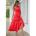 Prettygarden Women'S Summer Floral One Shoulder Maxi Dress Knot Ruffle Boho Beach Vacation Wedding Guest Long Sun Dresses