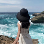 Wide-Brim Classic Elegant Style Foldable Straw Hat Women's Retro UV Resistant Sun Hats for Outdoor, Beach and Travel