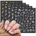 MUIIGOOD Flower Nail Stickers 10 Sheets Hibiscus Nail Decals White Pink Golden Clear Silver Decals Nail Art Decorations Nail Decals Nail Art Supplies Nail Designs for Women Manicure Tips