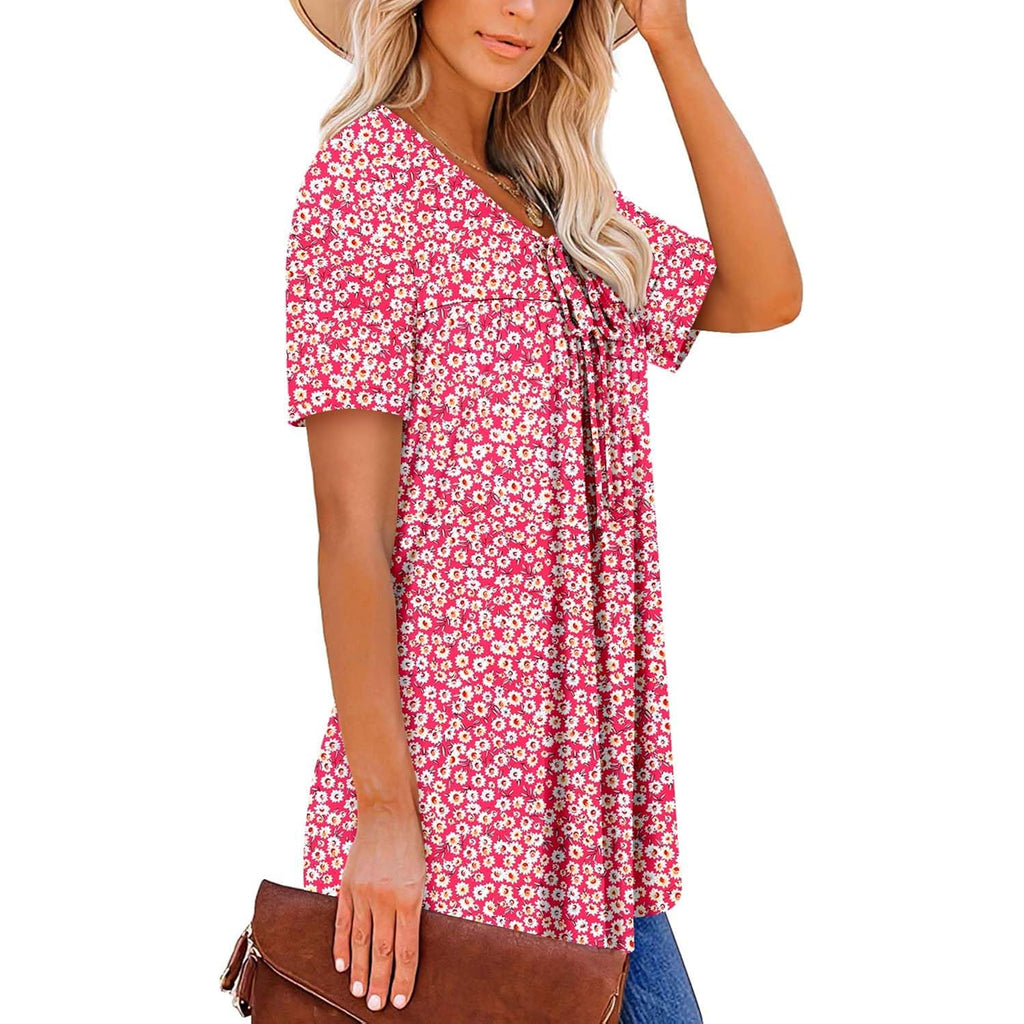 Womens Summer Tops Corded Short Sleeve Tunic Shirts Pleated Crewneck Corded Tops Blouses S-3XL