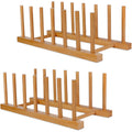 Bamboo Wooden Dish Racks Plate Stand Holder Vertical Drainer Kitchen Cabinet Organizer For Dish, Pots, Lids, Bowls, Cups, And Cutting Boards And Books(2 Packs)