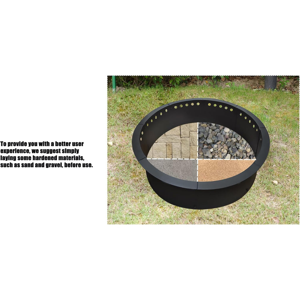 Soulmate Outdoor 40-Inch Outer/36-Inch Inner Fire Pit Ring Smokeless,Duty Solid Metal Steel Round Firepit Rim Insert For Diy Fire Pits, Outdoor Above Or In-Ground, Camping Garden Patio Backyard.