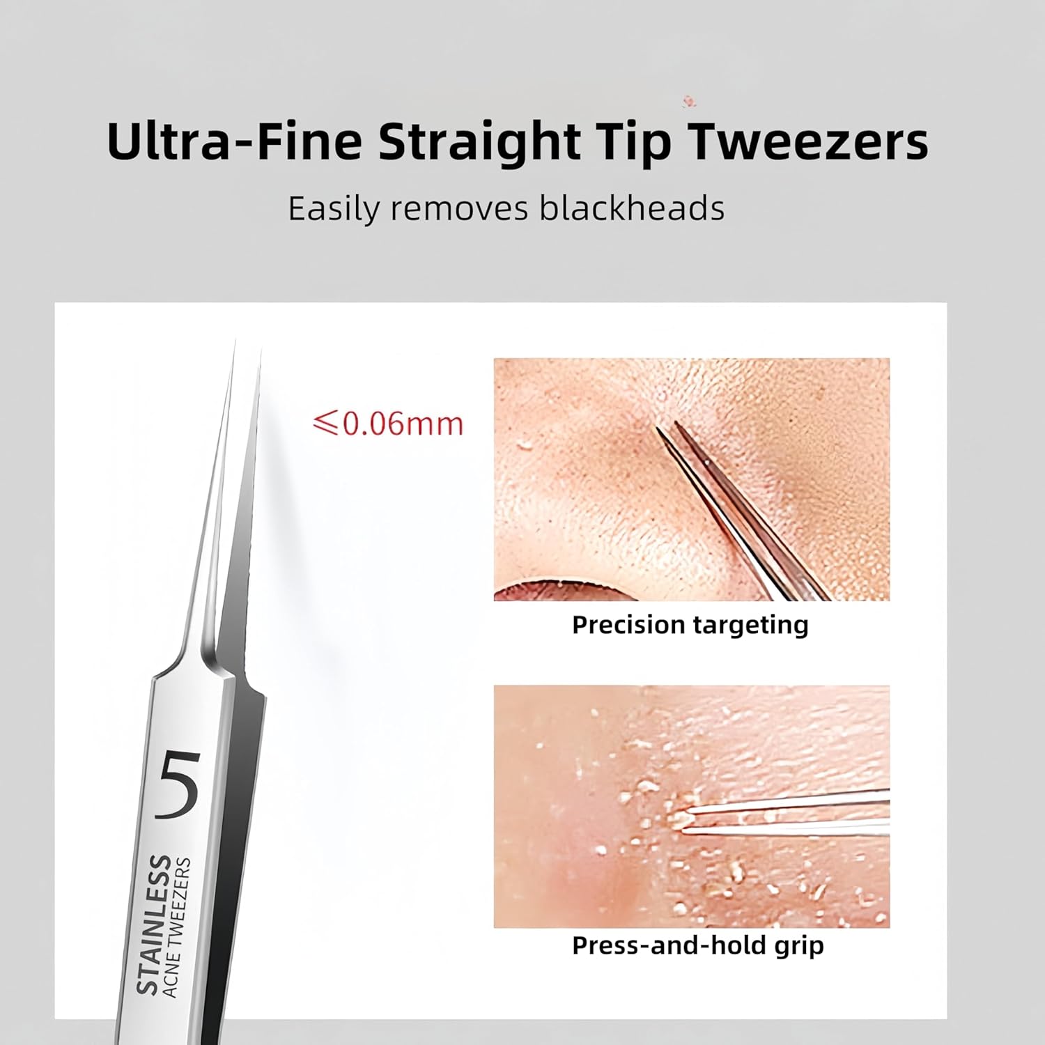 3 Pieces Removal Blackhead Tweezers Precision,Stainless Steel Extractor Acne Removal Kit Pimple Popper Tool, Clip for Whiteheads, Acne Clip, Ingrown Hairs Tweezers