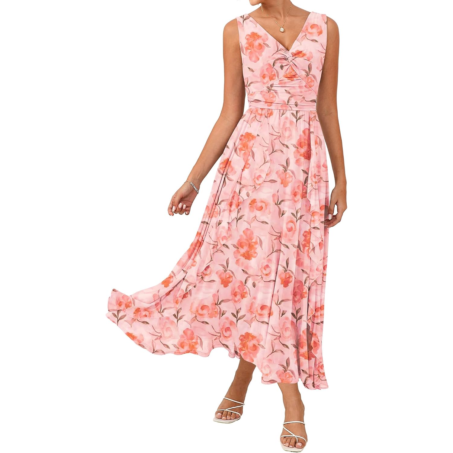 Grace Karin Women'S Summer Sleeveless Floral Maxi Dress V Neck Formal Wedding Guest Dress A Line Beach Vacation Clothes