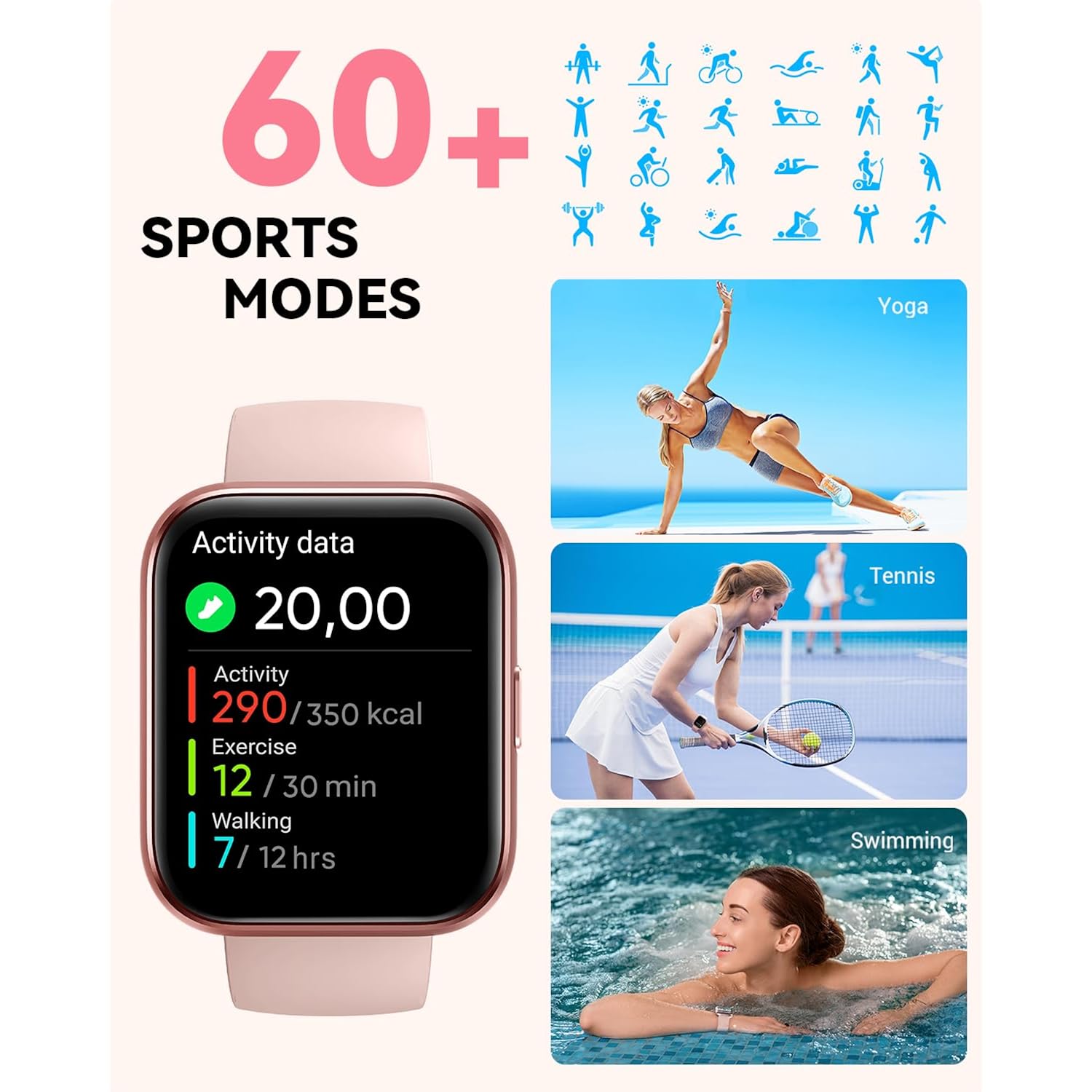 Smart Watches for Women, 1.8" Touch Screen Fitness Watch with Heart Rate, Pedometer, IP68 Waterproof Smartwatch for iPhone Android, 2 Packs