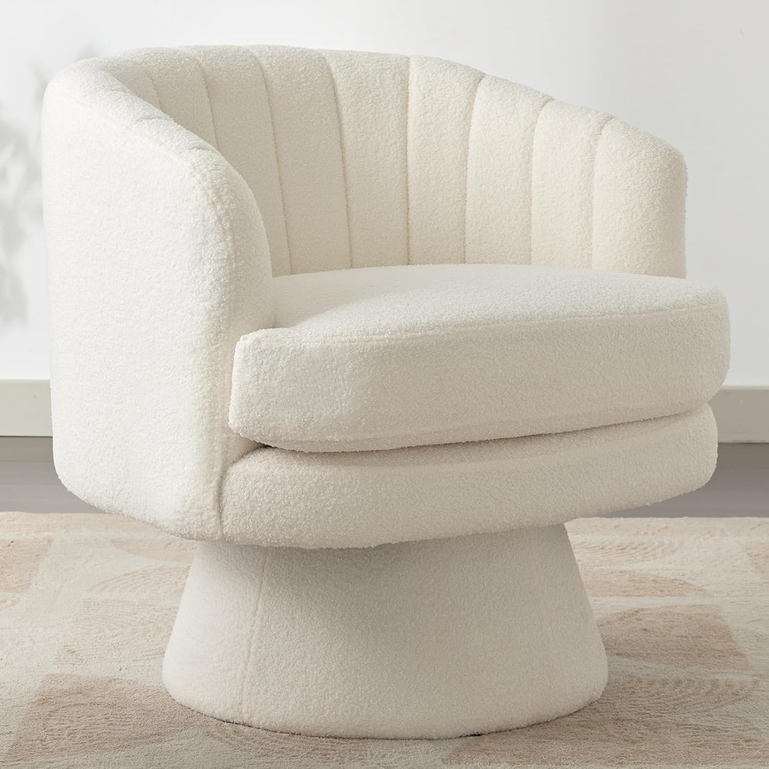 Swivel Accent Chair With Armrest, Modern 360 Degree Swivel Barrel Chair With Curve Back And Soft Cushion,Comfy Round Sherpa Teddy Armchair Single Sofa For Living Room,Bedroom,Waiting Room,Beige