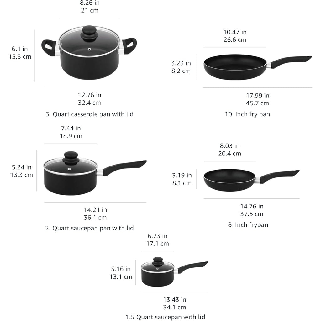Amazon Basics Ceramic Non-Stick Cookware 8-Piece Set, Pots and Pans, Black